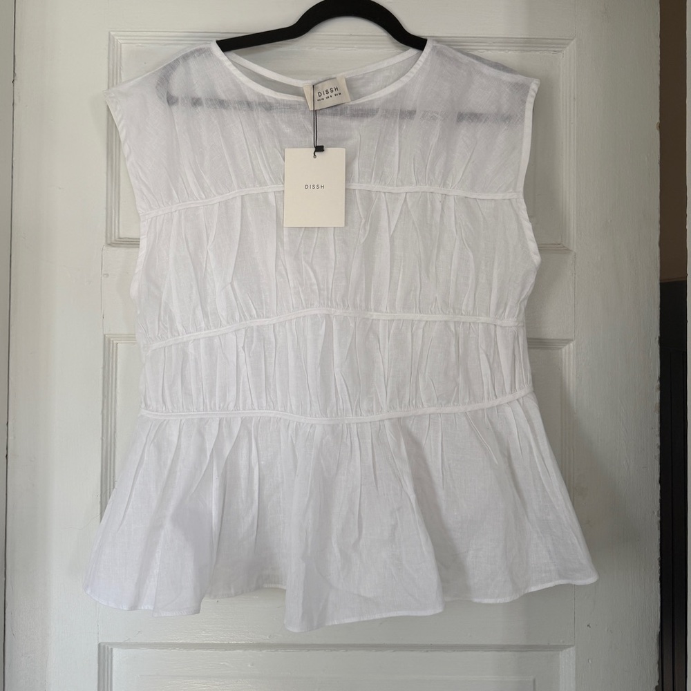 DISSH Flynn White Linen Tiered Too Sleeveless Blouse